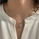پلاک جواهری ژوپینگ نگین صورتی مربعی - Image 2